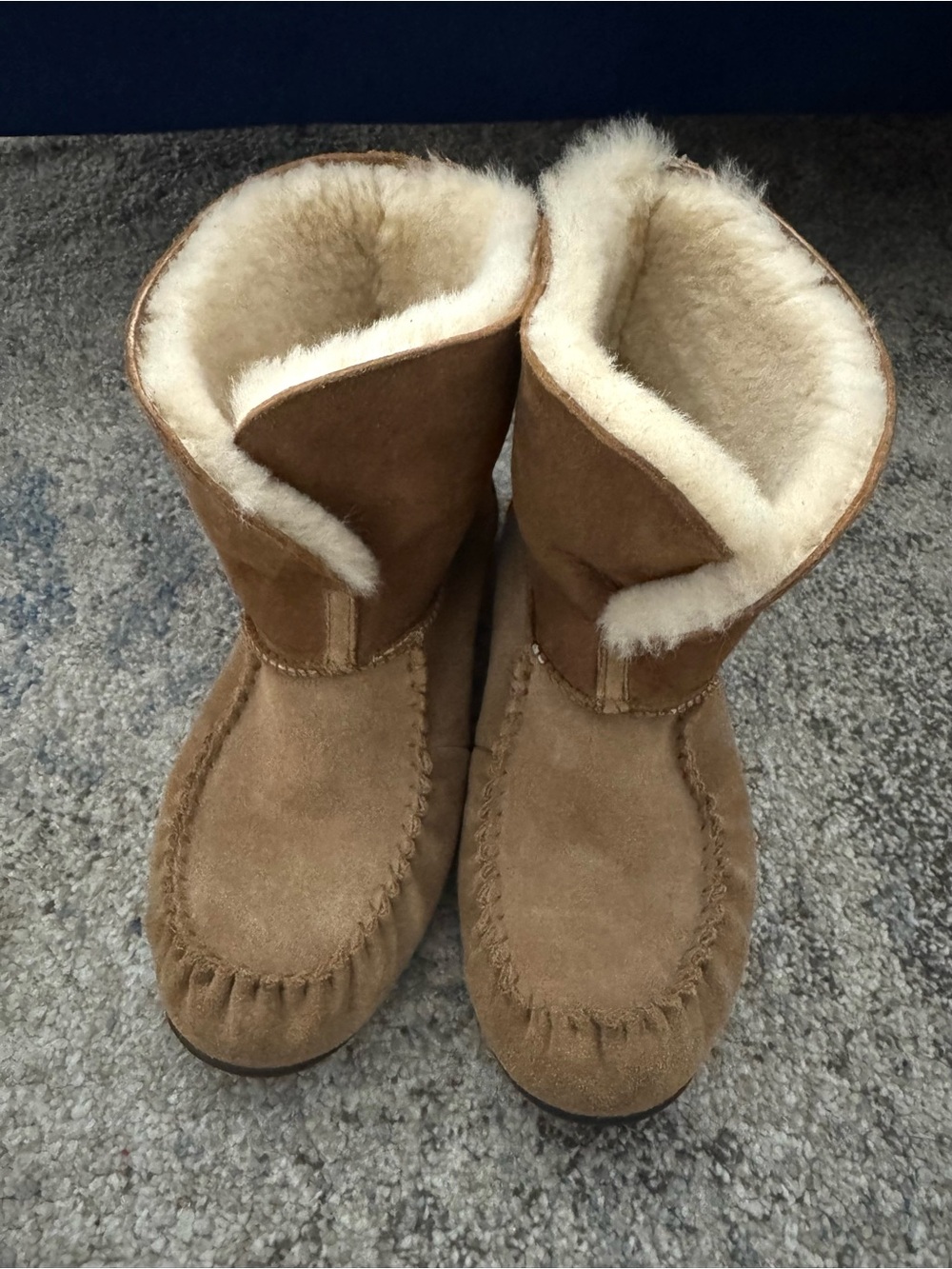 Abeo Chestnut Suede Shearling Moccasin Slippers